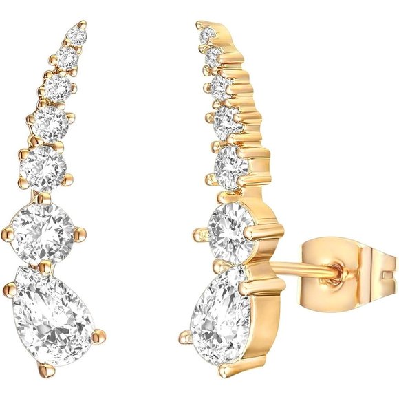Women's 14K Gold Plated Cubic Zirconia Ear Crawler Earrings - Picture 1 of 13
